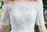 Chic A Line Off The Shoulder Appliques Sequins Tulle Court Train Wedding Dress WH33280