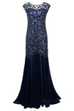 Navy Blue Sequin Gatsby Maxi Long Evening Prom Dress