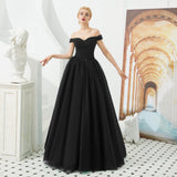 A Line Off The Shoulder Beading Tulle Floor Length Prom Dress WH38339