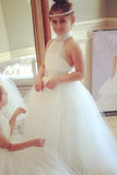 Halter Cute Tulle Fluffy Backless White Flower Girl Dresses with Belt,Baby Dresses PW118