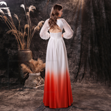 A Line Deep V-Neck Long Sleeve Ombre Silk Like Floor Length Party Dress WH21452