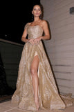 A Line Sequins One Shoulder Slit Long Prom Dress Evening Dresses OK2019