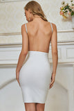 White Sleeveless Beading Spaghetti Straps Backless Short Homecoming Dresses