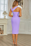 Purple Sleeveless One shoulder Strapless Midi Prom Dresses  Homecoming Dresses