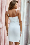 White Spaghetti Straps Sleeveless Lace up Short Homecoming Dresses