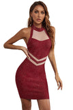 See-Through Glitter Pink Evening Dress Tight Homecoming Dress