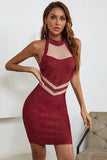 See-Through Glitter Pink Evening Dress Tight Homecoming Dress