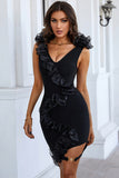 Black Sleeveless Deep V-meck Homecoming Dress