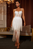 White Spaghetti Straps Tassels Short Homecoming Dress