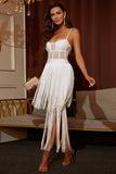 White Spaghetti Straps Tassels Short Homecoming Dress