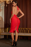 Sexy Red Halter Tight Mid-length Homecoming Dress