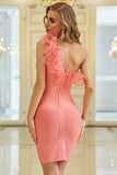 Sweet One Shoulder Ruffles Pink Sheath Homecoming Dresses