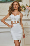 Two Pieces Spaghetti Straps Sheath Homecoming Dresses