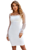 White Square Neck Long Mesh Sleeves Bandage Homecoming Dresses