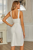 White Halter Sleeveless Front Slit Bandage Homecoming Dresses With Belt