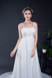 A Line Spaghetti Straps Appliques Chiffon Court Train Wedding Dress WH26283