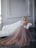 Fashion A-line Deep V-Neck Tulle Long Prom Dress