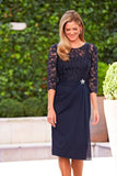 A Line Navy Blue Lace 3/4 Sleeve Short Chiffon Short Mother of the Bride Dresses PW423