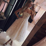 A Line Spaghetti Straps Tea Length Tulle Prom Homecoming Dresses N1885
