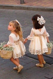 A line Long Sleeve Lace Flower Girl Dresses Above Knee Scoop Bowknot Baby Dress PW546
