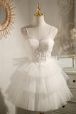 Ivory Spaghetti Straps Sequins Lace Appliques Short Homecoming Dress