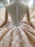 Ball Gown Long Sleeve Lace Appliques Pink Sequin Wedding Dresses Quinceanera Dresses PW769
