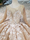 Ball Gown Long Sleeve Lace Appliques Pink Sequin Wedding Dresses Quinceanera Dresses PW769