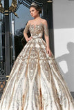 Ball Gown Long Sleeve Lace Appliques Prom Dresses Beads Long Wedding Dress PW544