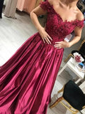 Ball Gown Red Lace Appliques Prom Dresses Off the Shoulder Quinceanera Dresses PW500