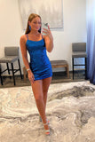 Shiny Blue Sequins Lace Up Short Homecoming Dresses