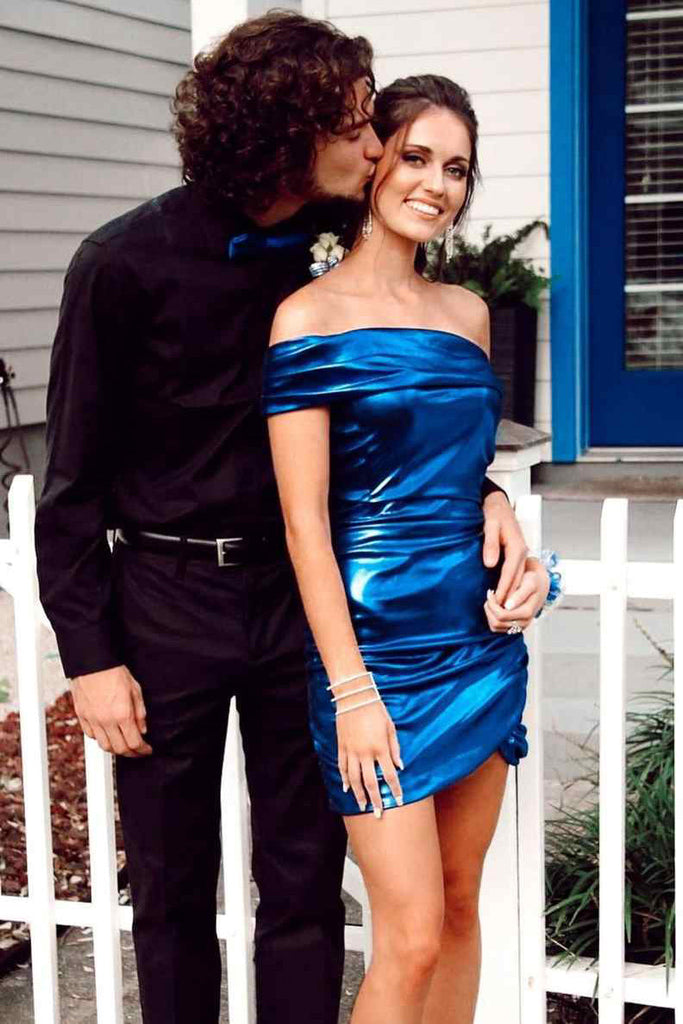 Chic One Shoulder Navy Blue Tight Homecoming Dress