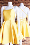Spaghetti Straps Yellow Homecoming Dresses