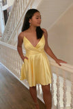 V-Neck Spaghetti Straps Stain Homecoming Dresses