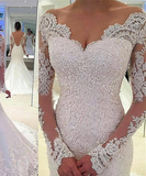 Long Sleeves Mermaid Lace Off-the-Shoulder Long Wedding Dresses BA37