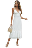 Elegant Sleeveless White Lace Spaghetti Straps Long Homecoming Dress