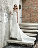 Elegant Mermaid Off The Shoulder Sequins Silk Like Satin Wedding Dress WH50381