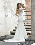 Elegant Mermaid Off The Shoulder Sequins Silk Like Satin Wedding Dress WH50381