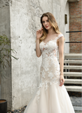 Sheath Sleeveless Appliques Tulle Wedding Dress WH35396