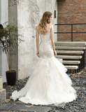 Sheath V-Neck Sleeveless Appliques Tulle Wedding Dress WH48395