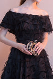 Elegant Black Off The Shoulder Short Homecoming Dresses DTH0020