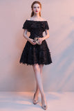 Elegant Black Off The Shoulder Short Homecoming Dresses DTH0020