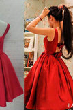 Red Satin Rosette Back Short Prom Dress Homecoming Dress