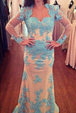 Long Sleeves Lace Sheath Long Prom Dresses Mother of Bride Dresses PM558