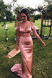 Unique Spaghetti Straps Pink Mermaid Prom Dresses Off the Shoulder Evening Formal Dresses P1149