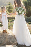 Elegant Ivory A-Line Sweetheart Floor-Length Tulle Long  Sleeveless Wedding Dress PM414