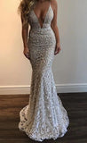 Gorgeous Mermaid Deep V-Neck Spaghetti Straps Sleeveless Long Prom Dress