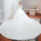 Ball Gown Long Sleeves Strapless Satin Cathedral Train Wedding Dresses WH39353