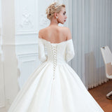 Ball Gown Long Sleeves Strapless Satin Cathedral Train Wedding Dresses WH39353