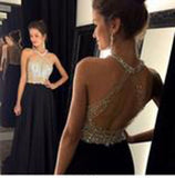 Gorgeous Long Halter Open Back Floor Length A Line Chiffon Beading Prom Dresses