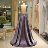 A Line Sleeveless Beading Satin Court Train Prom Dress Party Dress WH66723